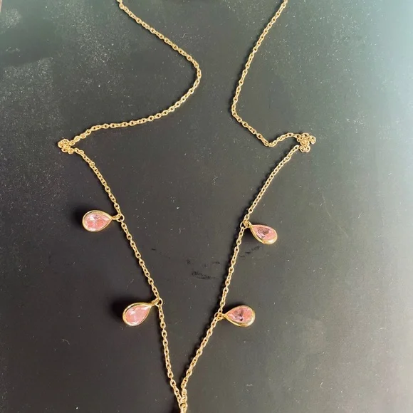 💕 Judith Ripka 5ctw Pink CZ 14k Gold Clad over 925 Silver Teardrop Necklace - Picture 4 of 6